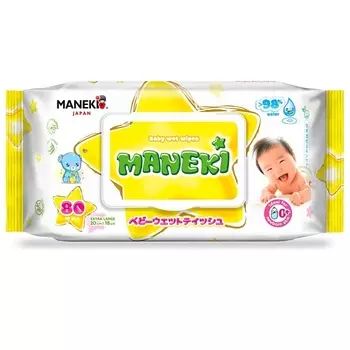 MANEKI Салфетки влажные детские с экстрактом ромашки и алоэ вера 80
