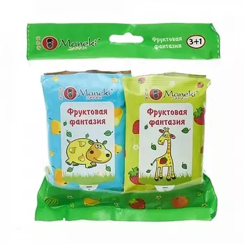 MANEKI Влажные салфетки Fantasy детские Фруктовая фантазия 8 шт 4 уп 1