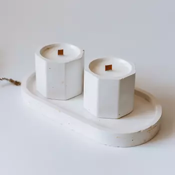 МАНУФАКТУРА БАЛИЧЕВЫХ Набор свечей из гипса на подносе с ароматом "Свежескошенная трава"