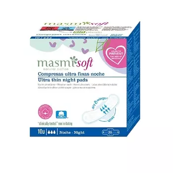 MASMI Ультратонкие ночные гигиенические прокладки Soft из натурального хлопка 10.0