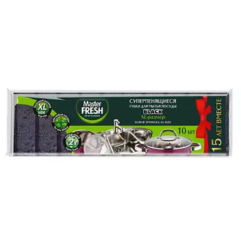 MASTER FRESH ГУБКИ ДЛЯ ПОСУДЫ BLACK 10 ШТ