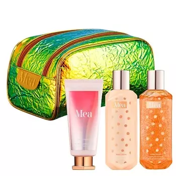 MEA Набор трио золотая голографическая косметичка "Пузырьки апероля"