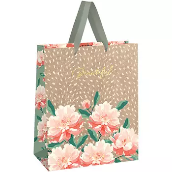 MESHU Пакет подарочный "Flowers", крафт, отделка фольгой