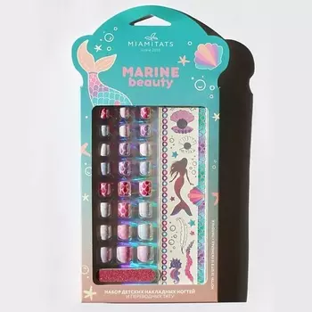 MIAMITATS Набор детских накладных ногтей с переводными татуировками Marine beauty