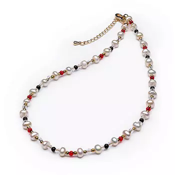 MILETTA Чокер жемчужный на шею из натуральных камней Жемчуг белый шпинель гематит