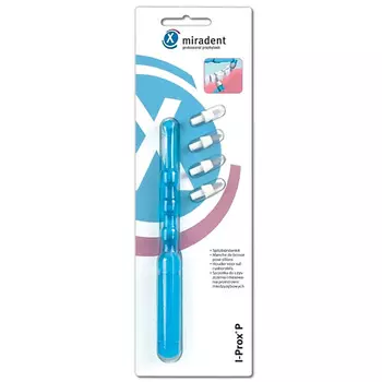 MIRADENT Монопучковая щетка-пенал с 4 запасными насадками I-Prox P для чистки зубов и брекетов