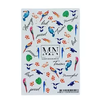 MIW NAILS Слайдер дизайн для ногтей птицы цветы
