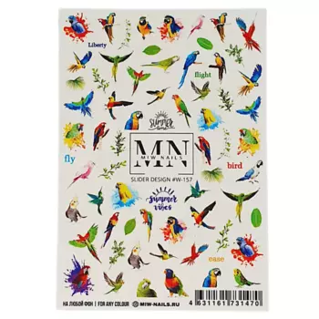 MIW NAILS Слайдеры для ногтей на любой фон Попугаи