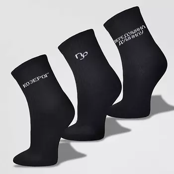 MONCHINI Носки женские черные в рубчик, козерог, 3 пары