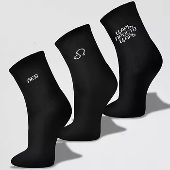 MONCHINI Носки женские черные в рубчик, лев