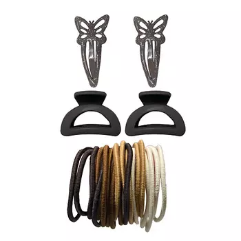 MONTE VITA Набор для волос 24шт: 2 заколки 5 см, 2 краба 2,5 см, 20 резинок