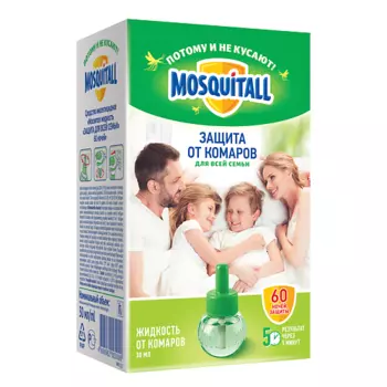 MOSQUITALL Жидкость 60 ночей " ЗАЩИТА ДЛЯ ВСЕЙ СЕМЬИ " от комаров