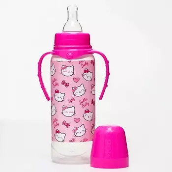 MUM&BABY Бутылочка для кормления Little kitty, классическое горло, от 3 мес, цилиндр, с ручками