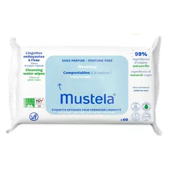 MUSTELA Биоразлагаемые влажные салфетки на водной основе Compostable Unscented Wipes 60.0