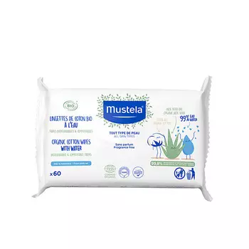 MUSTELA Влажные салфетки с алоэ вера Organic Cotton Water Wipes, без парфюмерной отдушки 60.0