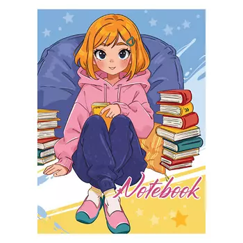MYART Блокнот My big notebook Девочка с книгами, в клетку, мягкая обложка