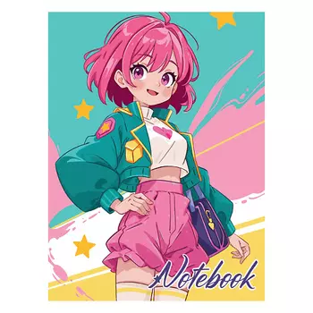 MYART Блокнот My big notebook Девочка в зелёном бомбере, в клетку, мягкая обложка