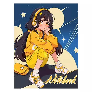 MYART Блокнот My big notebook Девочка в наушниках, в клетку, мягкая обложка