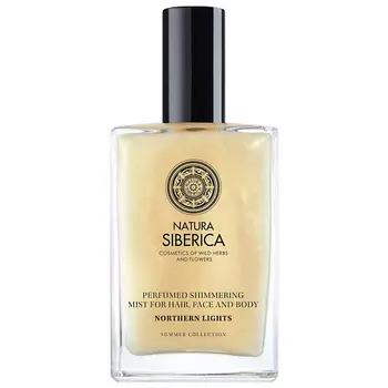 NATURA SIBERICA Увлажняющий парфюмированный мист для волос лица и тела с золотым шиммером Northern Lights