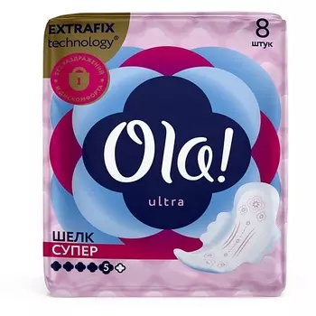 OLA! Женские ультратонкие прокладки с крылышками Ultra Супер, шелковистая поверхность 8.0