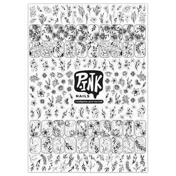 P.INK Слайдеры для ногтей Черные цветы