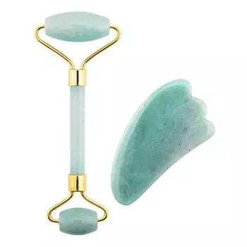 PALSAR 7 Массажный ролик и пластина Гуаша из жадеита (набор из зелёного авантюрина и нефрита)