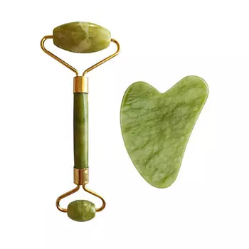PALSAR 7 Массажный роллер и пластинка Гуаша из зеленого жадеита Xiuyan