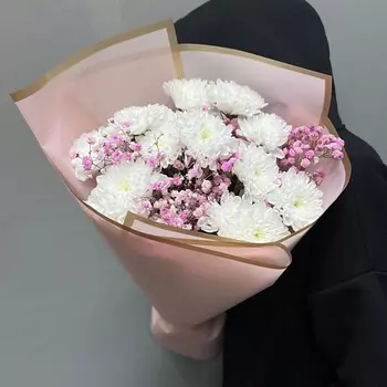 PARTY DAY Белая хризантема с гипсофилой