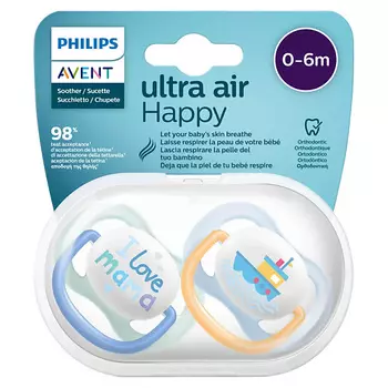 PHILIPS Пустышка силиконовая Ultra Air Happy, 0-6 месяцев