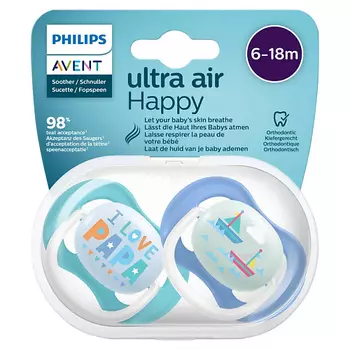 PHILIPS Пустышка силиконовая Ultra Air Happy, 6-18 месяцев
