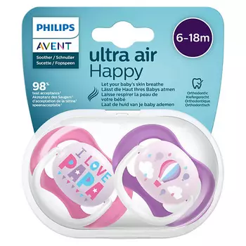 PHILIPS Пустышка силиконовая Ultra Air Happy, 6-18 месяцев