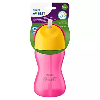 PHILIPS Стаканчик с трубочкой розовый, с 12 месяцев