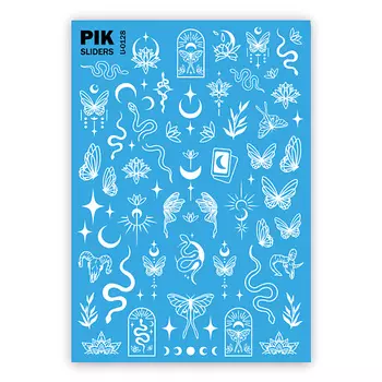 PIK Слайдеры для ногтей P-128 Белые змеи и бабочки
