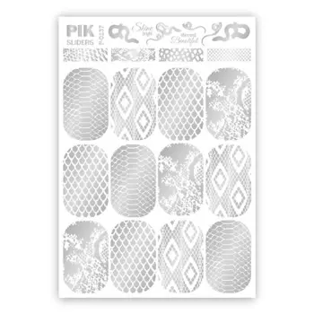 PIK Слайдеры для ногтей P-137 Серебряный Змеиный принт Фольга