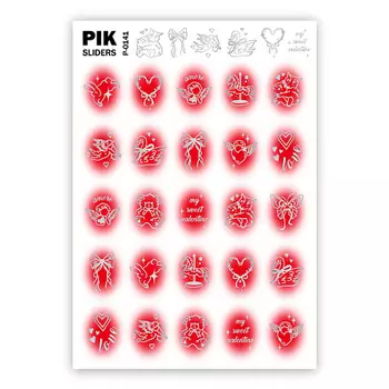 PIK Слайдеры для ногтей P-141 Корейский градиент Красный Фольга