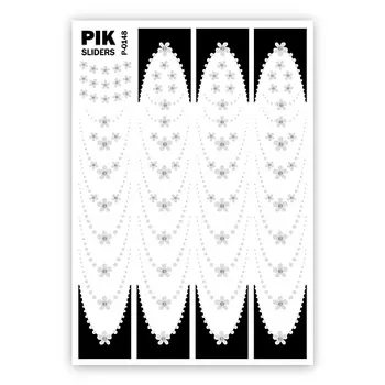 PIK Слайдеры для ногтей P-148 Цветочный френч белый Фольга