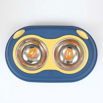 ПИЖОН Миска металлическая двойная на пластиковом основании