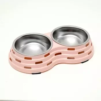 ПИЖОН Миска металлическая двойная на пластиковом основании