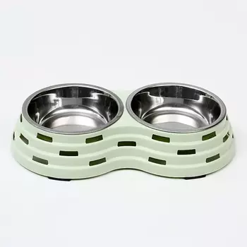 ПИЖОН Миска металлическая двойная на пластиковом основании