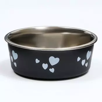 ПИЖОН Миска металлическая в пластиковом корпусе "Сердечки"