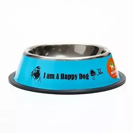 ПИЖОН Миска железная с нескользящим основанием "I am happy dog"