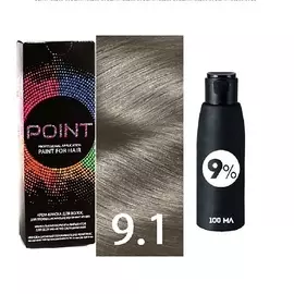 POINT Краска для волос, тон №9.1, Светлый блонд пепельный + Оксид 9%