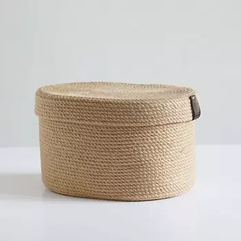 ПОЛЕ Овальная плетеная корзина для хранения с крышкой большая