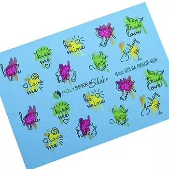 ПОЛИСФЕРА Слайдер дизайн для ногтей Неоновый Яркий микс 020