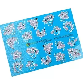 ПОЛИСФЕРА Слайдер дизайн для ногтей Объем и стразы Белые цветы 086