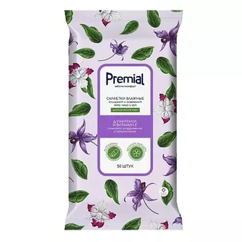 PREMIAL La fleur Cалфетки влажные очищающие ароматерапия орхидея 50.0