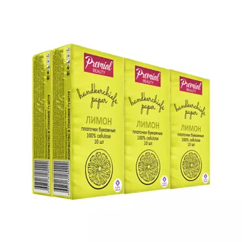 PREMIAL Платочки бумажные трехслойные белые с ароматом лимона 60.0