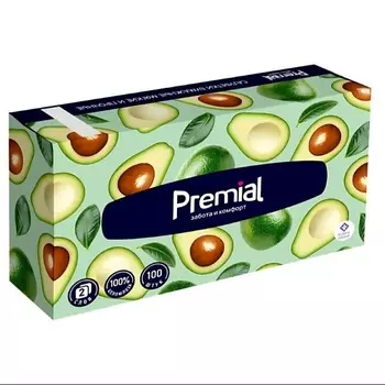 PREMIAL Салфетки бумажные двухслойные белые в коробке нон-стоп 100.0