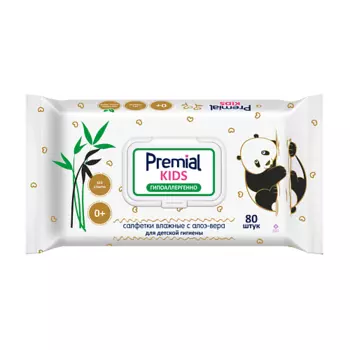 PREMIAL Салфетки влажные для детской гигиены с алое-вера, пластиковая крышка 80.0