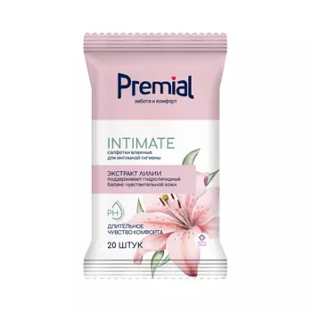 PREMIAL Салфетки влажные для интимной гигиены с экстрактом лилии 20.0